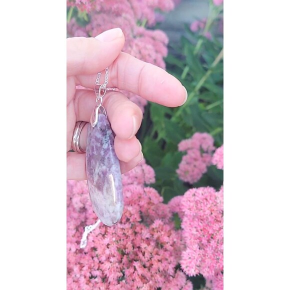 Large Lepidolite Necklace Gemstone Pendant - Picture 6 of 8